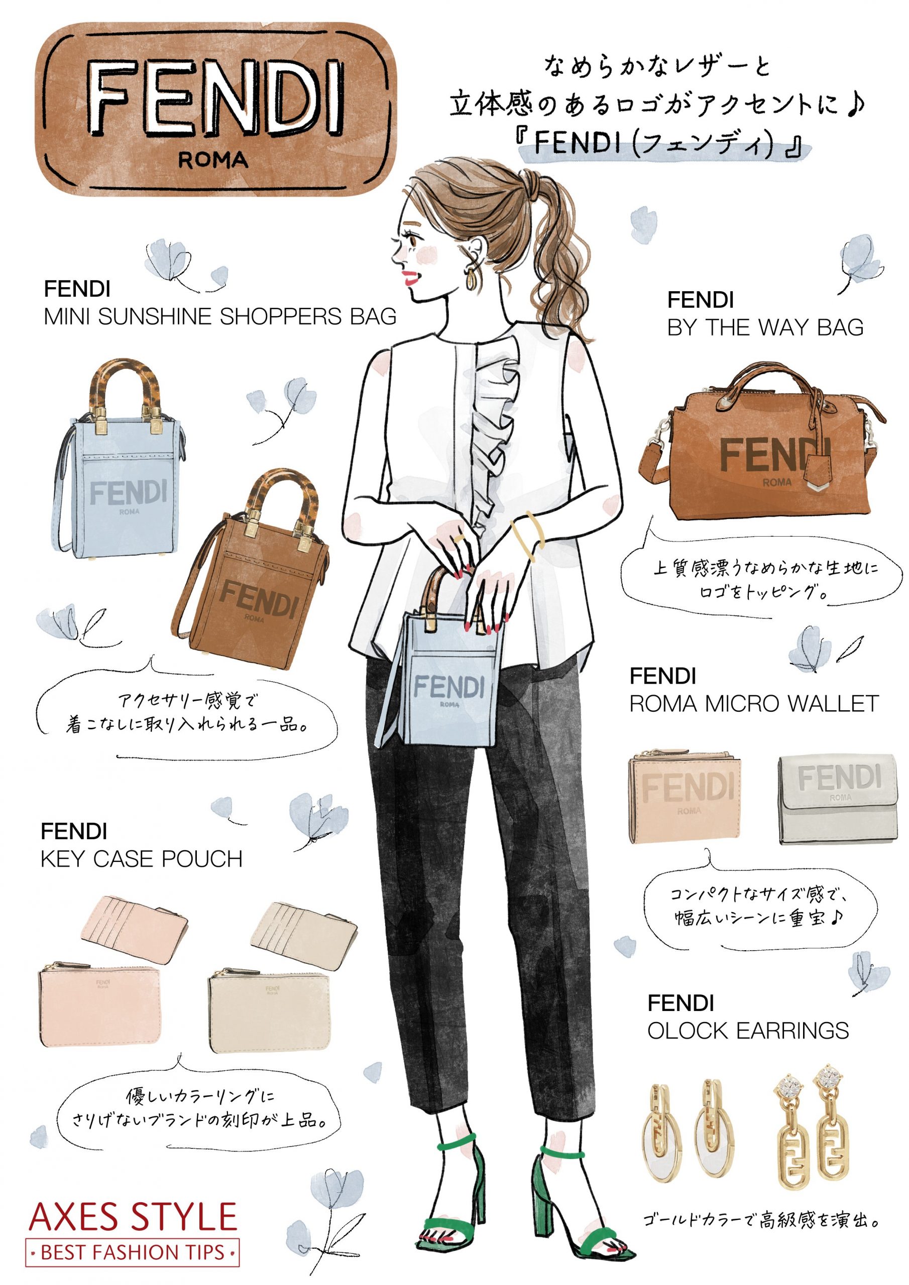 なめらかなレザーと立体感のあるロゴがアクセントに♪「FENDI