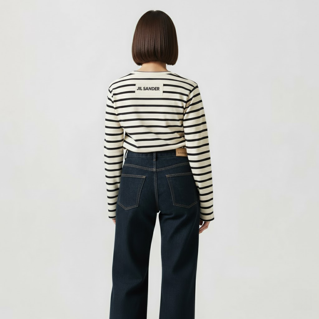 ジルサンダー Tシャツ カットソー ジルサンダープラス バックロゴ 長袖 ホワイト ブルー レディース JIL SANDER